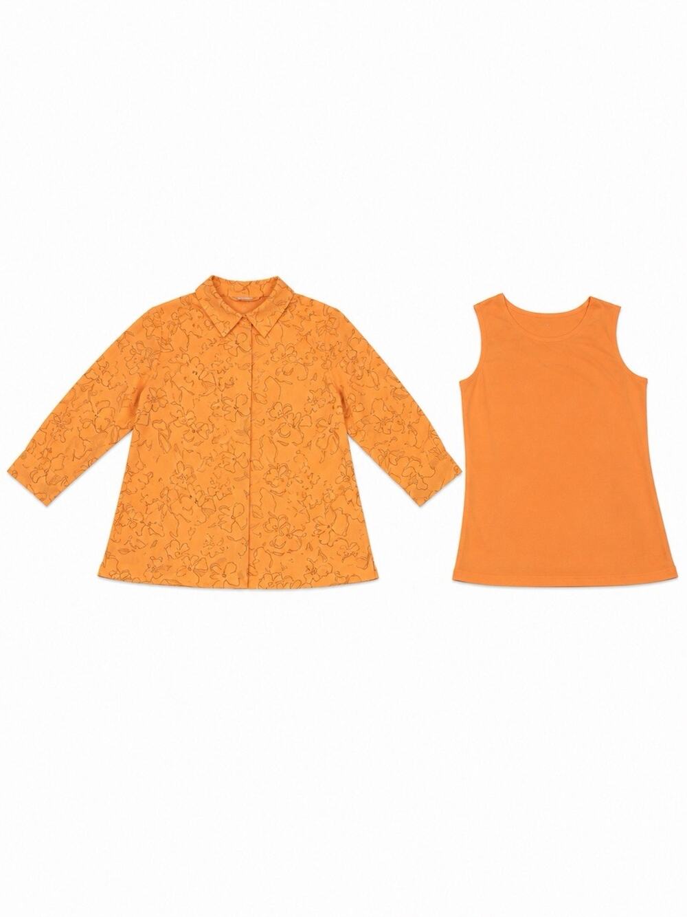 Women’s Sag Harbor Vintage Set With Eyelet Shirt And Tank Top